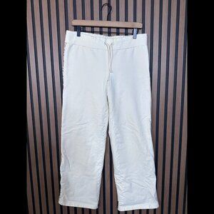 Burberry Sweatpants Large Men White Ivory Fleece Pull On Straight Side Logo Trim